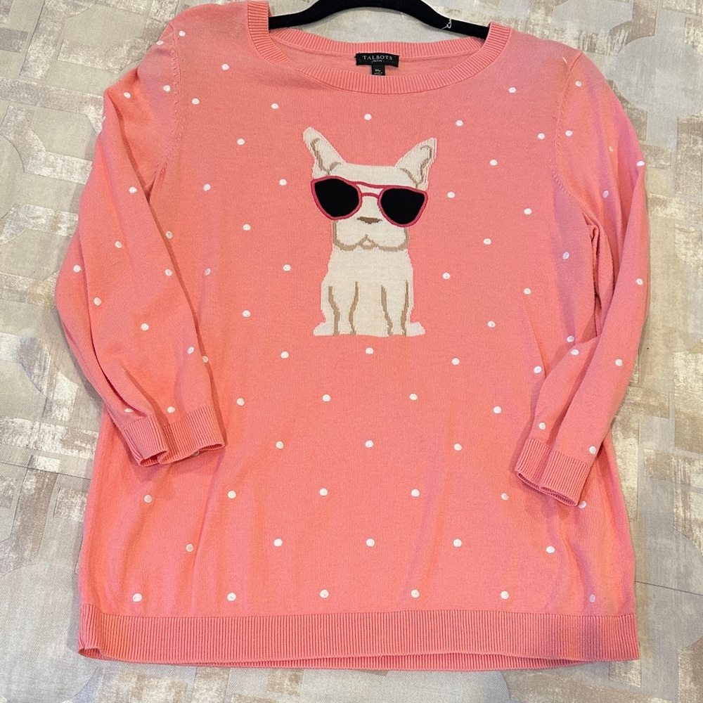 Talbots Pink Sweater with Dog Design